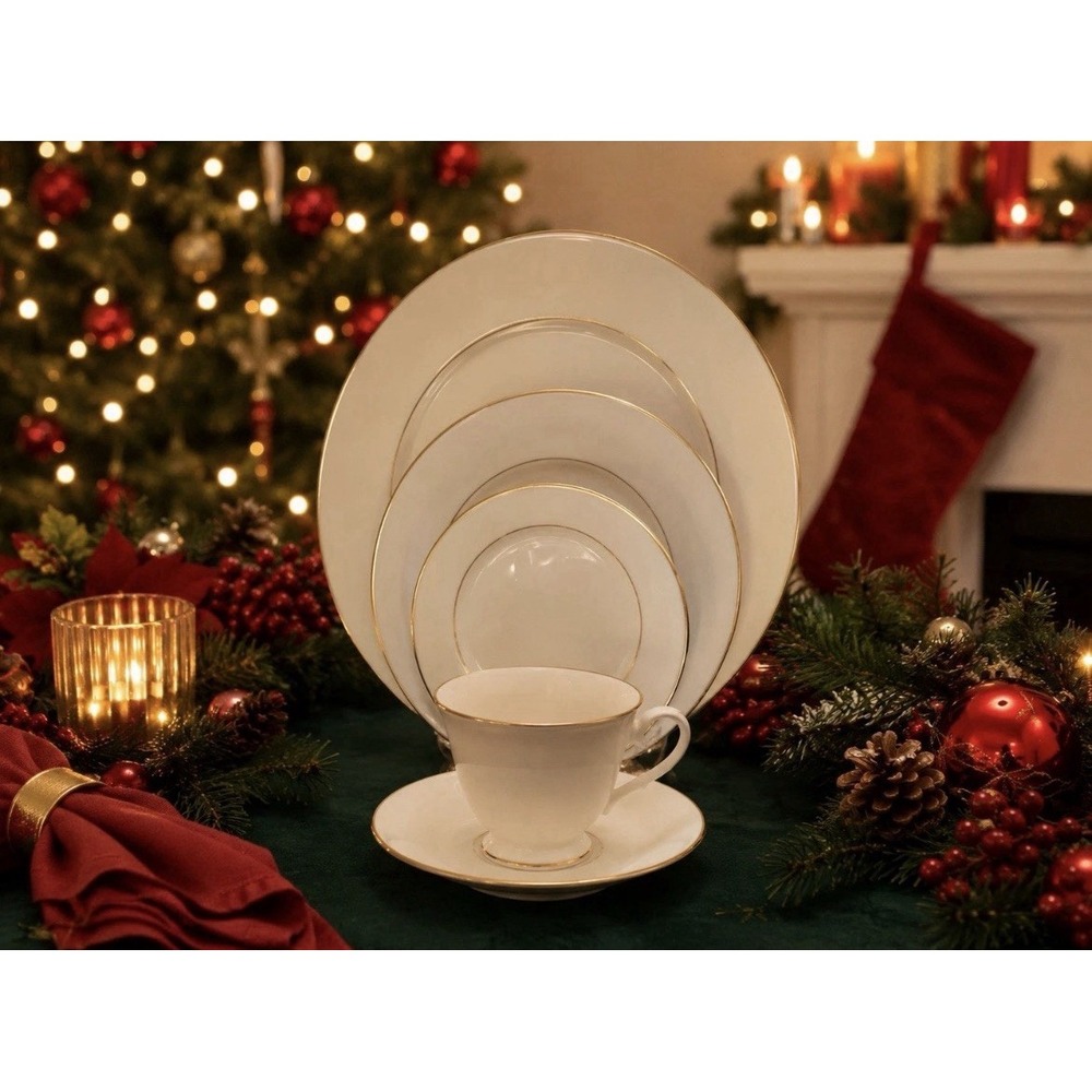 VINTAGE Lenox Hayworth 5-Piece Place Setting - Ivory w/ Gold Trim PRETTY New